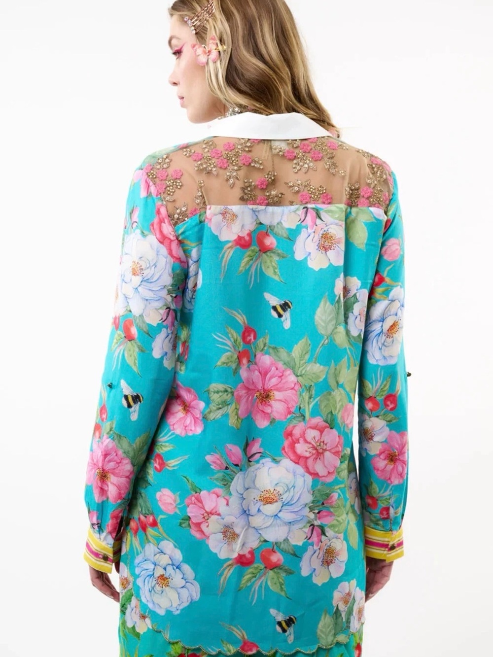 Aratta La Ville Rose Shirt in Aqua Floral, NWT - Picture 2 of 5